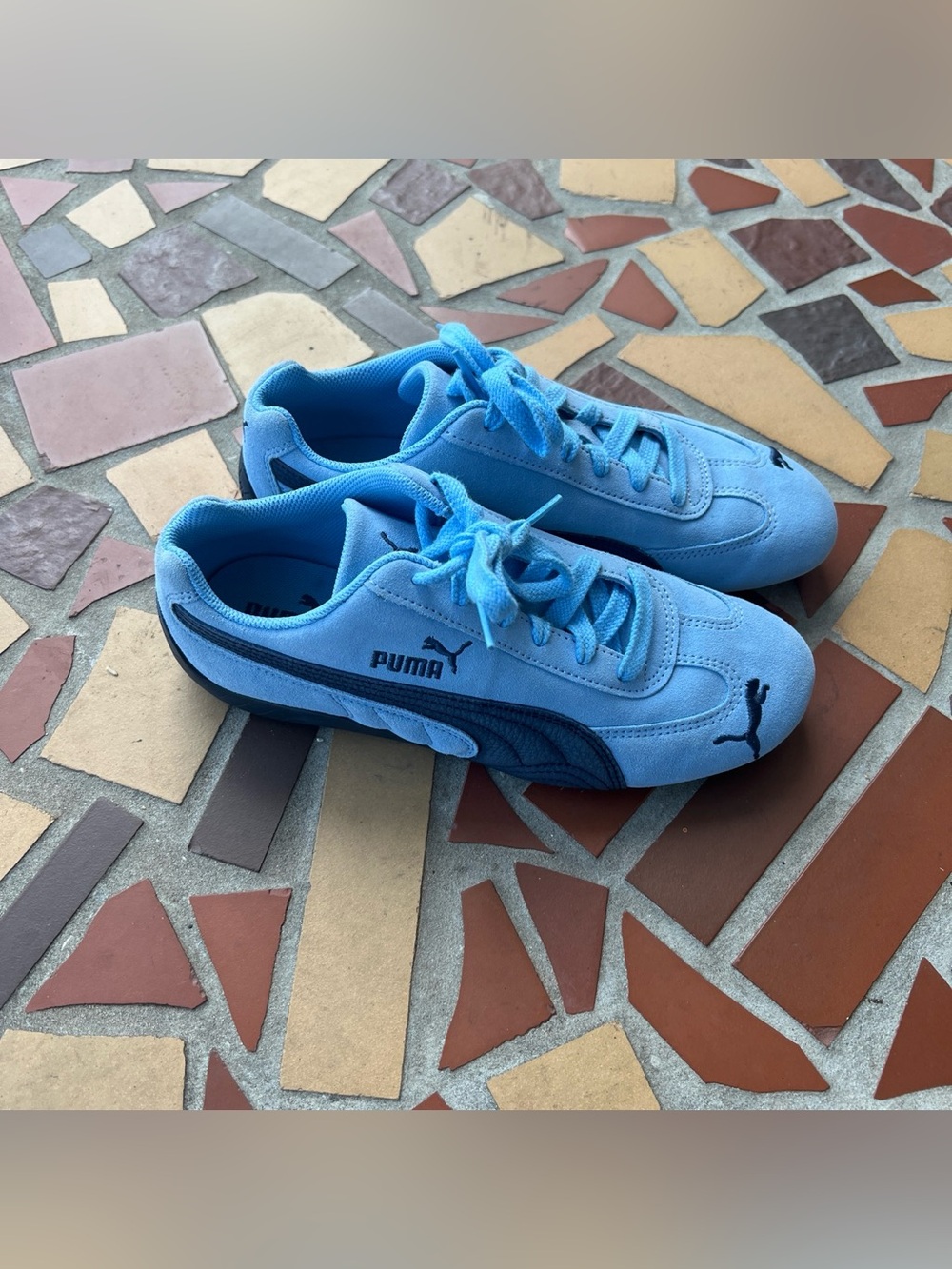 Puma Speedcat Archive Light Blue Suede Sneakers with Navy Logo